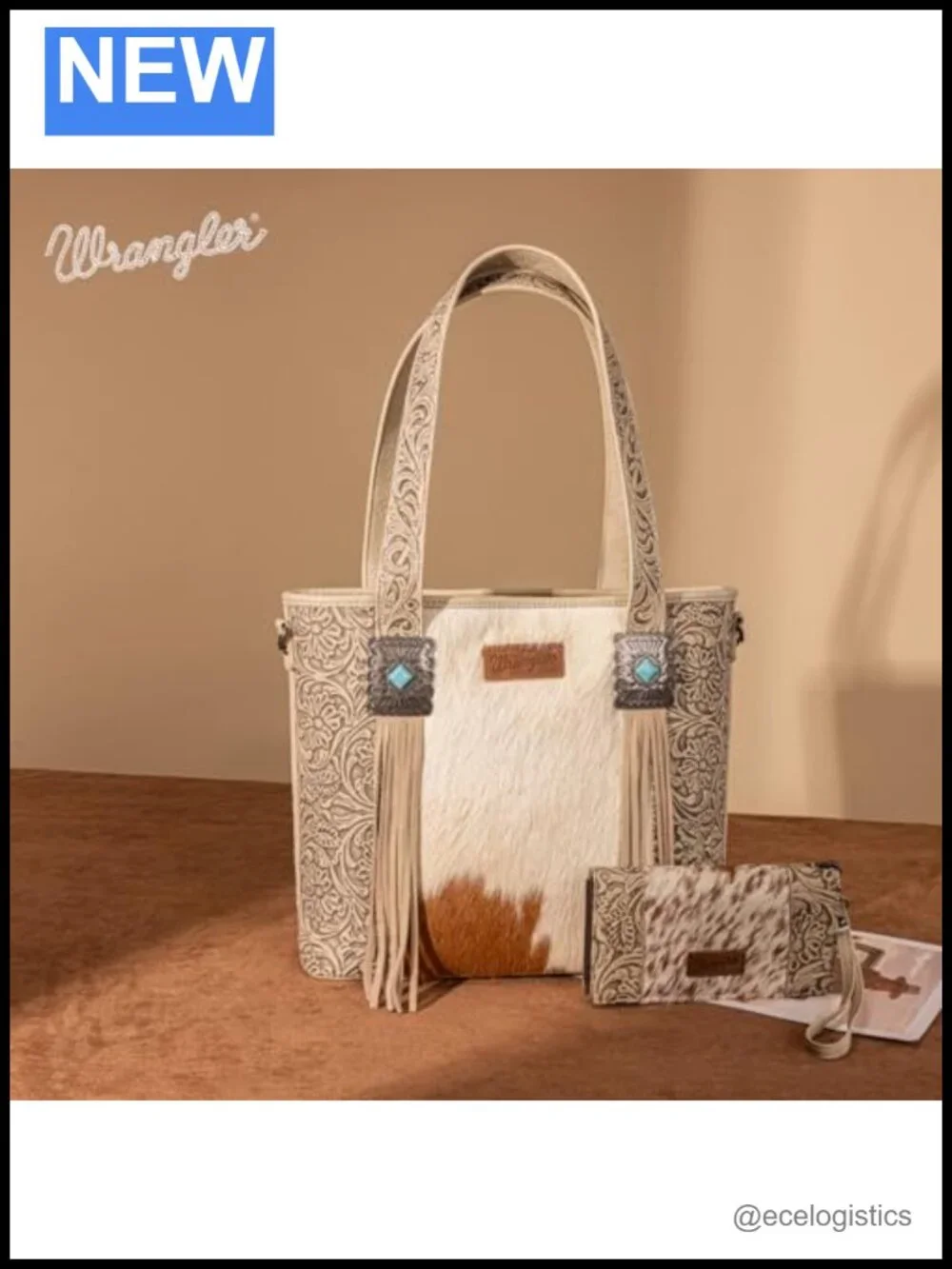 Western Tote Bag Genuine Hair-on Cowhide Leather Turquoise Concho